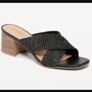 NEW Old Navy Size 8 Square-Toe Braided Straw Cross-Strap Mule Sandals for Women